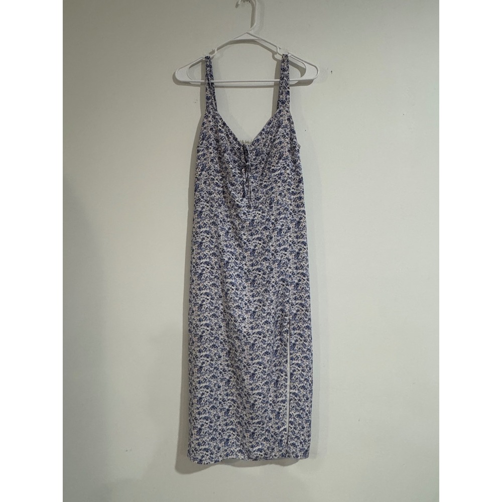 Abercrombie & Fitch Floral Midi Dress Womens Medium Blue Tie Front Smocked Back